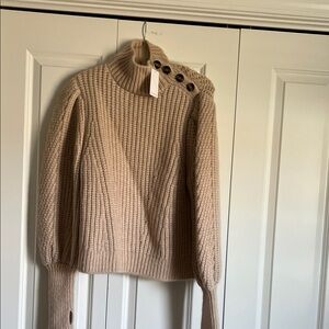 NWT Ulla Johnson Alana Chunky Cable Knit Button-Shoulder Sweater - Cream medium